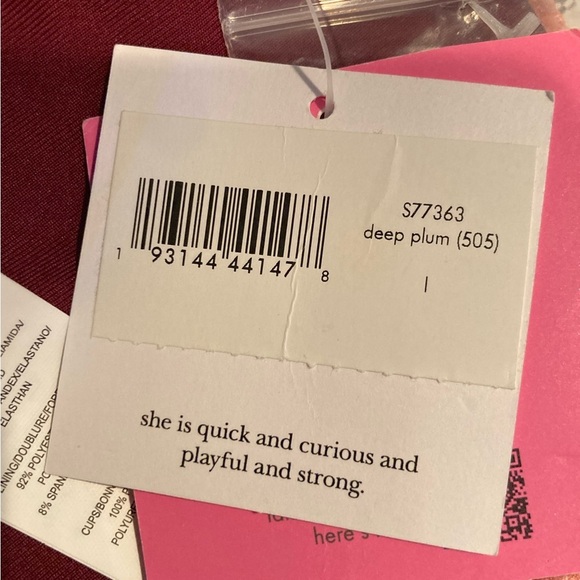 Kate Spade classic pique bandeau one piece in plum with pale pink trim. Large - Picture 8 of 9